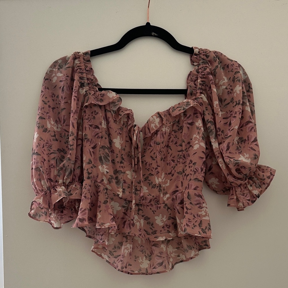 Astr Floral Ruffle Blouse in Pink